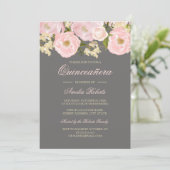 Plutôt rose Grey Floral Quinceanera Invitation (Debout devant)