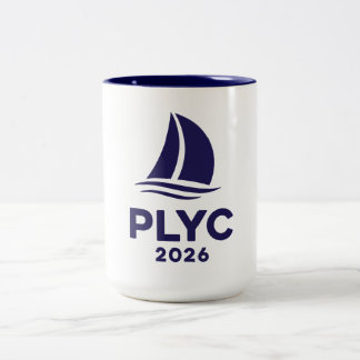 PLYC 2026 witte mok met marineblauwe binnenkant