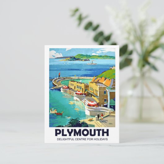 Plymouth, landschap op zee, oldtimers briefkaart (Staand voorkant)