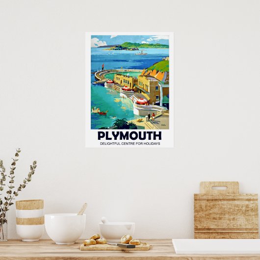 Plymouth, landschap op zee, oldtimers poster (Keuken)