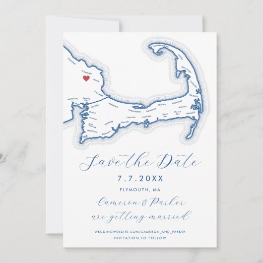 Plymouth MA Cape Cod Kaart Marine Blauwe bruiloft (Voorkant)