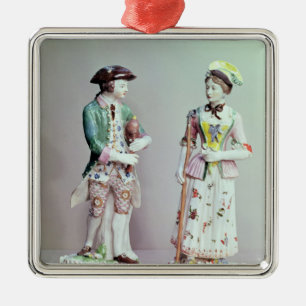 Plymouth porcelain shepherd en herderdess metalen ornament