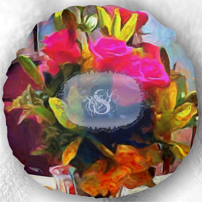 PM0001 van de bloemen van Monogram Love Rond Kussen (Creator heeft geüpload)