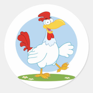 PNG_WHITE-CHICKEN HET DIER VAN HET BOERDERIJ VAN RONDE STICKER