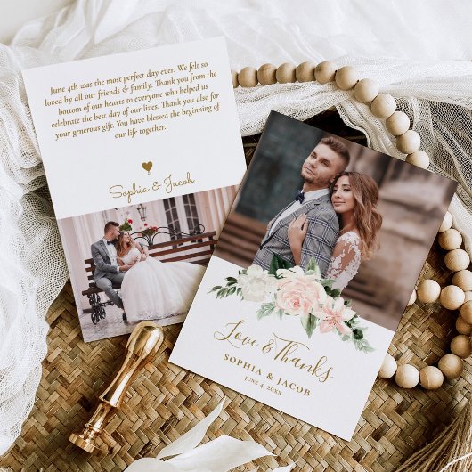 Pnk Floral Photo Wedding Bedankkaart