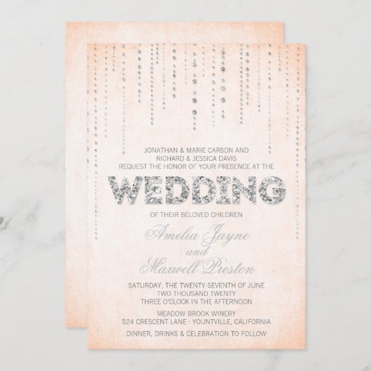 Poche et Parties scintillant argent Faire-part de (Devant / Derrière)