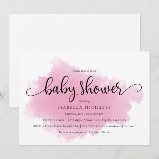 Poche rose | Invitation baby shower (Devant / Derrière)