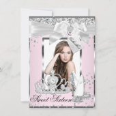 Poche rose Tiara Photo Sweet 16 Invitation (Devant)