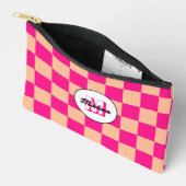 Pochette À Accessoires à damiers pêche rose chaud rétro (Ouvrir)