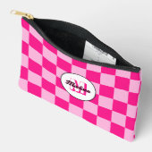 Pochette À Accessoires à damiers rose chaud clair rétro (Ouvrir)