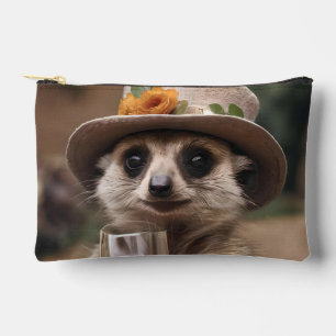 Pochette À Accessoires "À la vie : une suricate boit un verre de vin