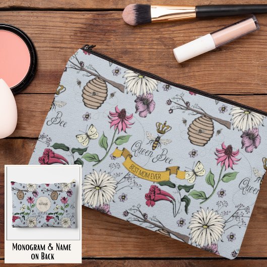Pochette À Accessoires Abeille bleu clair et couronne or Meilleure maman 