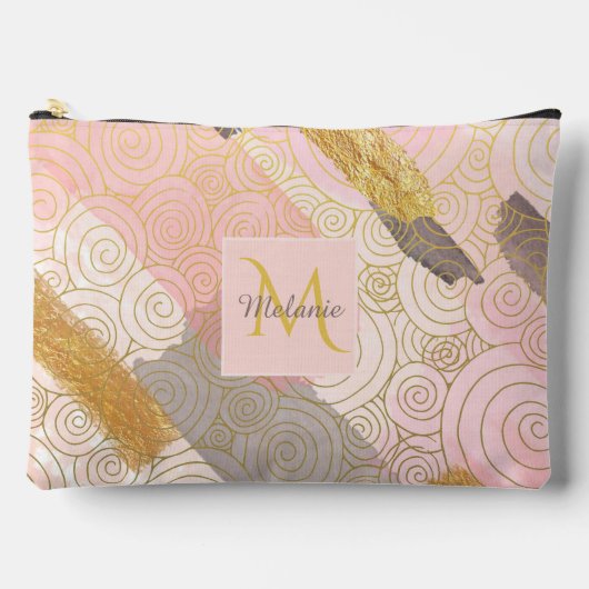 Pochette À Accessoires Abstract Gold Stripes and Pink Swirls Personalised (Recto)