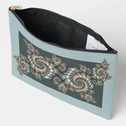 Pochette À Accessoires Abstrait Beige clair Bleu Fractal Art Spirales (Ouvrir)