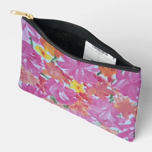 Pochette À Accessoires Accessoires floraux rose pêche Pouch (Ouvrir)