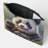 Pochette À Accessoires Adorable Ours De Panda Mangeant Bambou (Ouvrir)