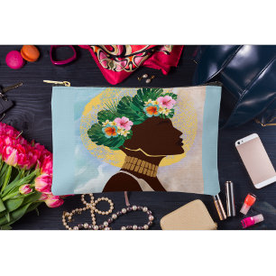 Pochette À Accessoires Afro-Américaine Femme Florale Couronne