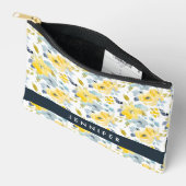 Pochette À Accessoires Ajoutez votre nom | Motif d'aquarelle jaune et ble (Ouvrir)
