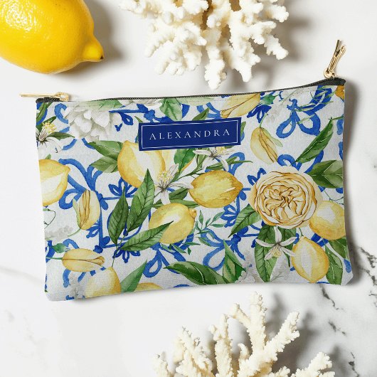 Pochette À Accessoires Amalfi Côte Bleu Carrelage Citron Personnalisé