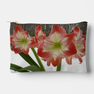 Pochette À Accessoires Amaryllis en Fête Rouge Neige Hiver Floral