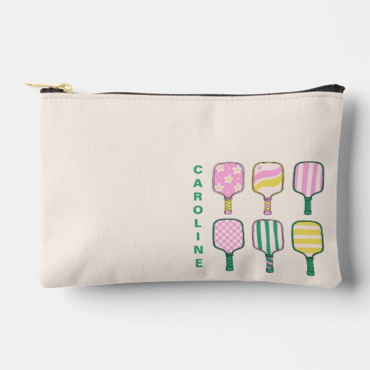 Pochette À Accessoires Amoureux de Pickleball Rétro Rose Vert Personnalis (Recto)
