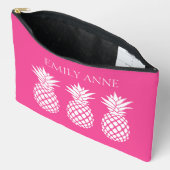 Pochette À Accessoires Ananas blancs chic sur fond rose (Ouvrir)