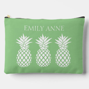 Pochette À Accessoires Ananas blancs chic sur fond vert sauge