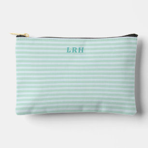 Pochette À Accessoires Aqua Mint Rayure Vintage Initiales Monogramme