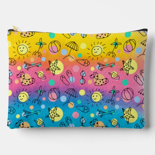 Pochette À Accessoires Aquarelle bleu rose jaune Aqua Plage mignonne (Recto)