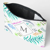 Pochette À Accessoires Aquarelle Botanique Feuille Motif Blanc Monogramme (Ouvrir)