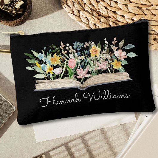 Pochette À Accessoires Aquarelle customisée Open Book Flowers Floral