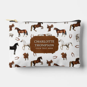 Pochette À Accessoires Aquarelle de chevaux Fer à cheval Selles de cheval