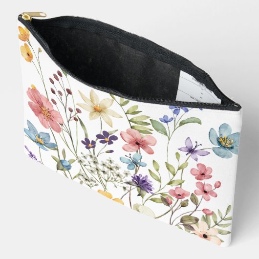 Pochette À Accessoires Aquarelle de fleurs sauvages romantiques (Ouvrir)