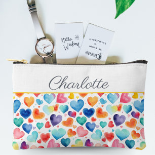 Pochette À Accessoires Aquarelle du coeur Colorée mignonne Amour Nom pers