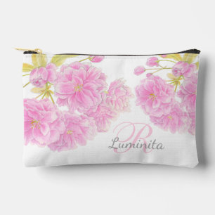 Pochette À Accessoires Aquarelle en fleur rose nom personnalisé