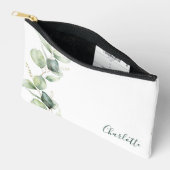 Pochette À Accessoires Aquarelle Eucalyptus Script personnalisé (Ouvrir)