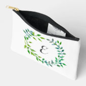 Pochette À Accessoires Aquarelle Feuille verte | Monogramme (Ouvrir)