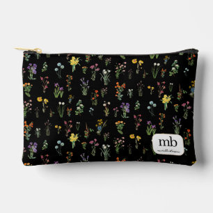 Pochette À Accessoires Aquarelle fleur sauvage Floral botanique noir