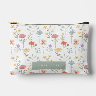 Pochette À Accessoires Aquarelle Fleur sauvage Floral Nom personnalisé