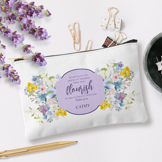 Pochette À Accessoires Aquarelle Fleurs Écriture Verse Personnalisé