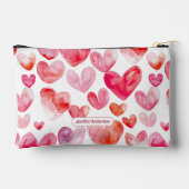 Pochette À Accessoires Aquarelle mignonne Pink Hearts Nom (Verso)