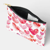 Pochette À Accessoires Aquarelle mignonne Pink Hearts Nom (Ouvrir)
