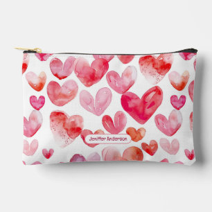 Pochette À Accessoires Aquarelle mignonne Pink Hearts Nom