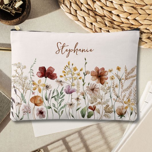 Pochette À Accessoires Aquarelle monogramme Fleur sauvage Joli Floral