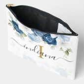 Pochette À Accessoires Aquarelle monogramme florale bleu poussiéreux scri (Ouvrir)