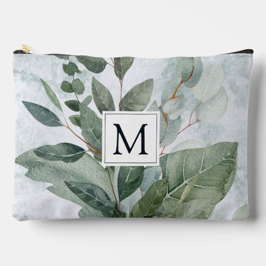 Pochette À Accessoires Aquarelle monogramme Sage rustique Vert (Recto)