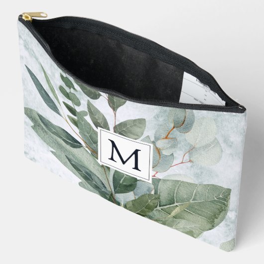 Pochette À Accessoires Aquarelle monogramme Sage rustique Vert (Ouvrir)