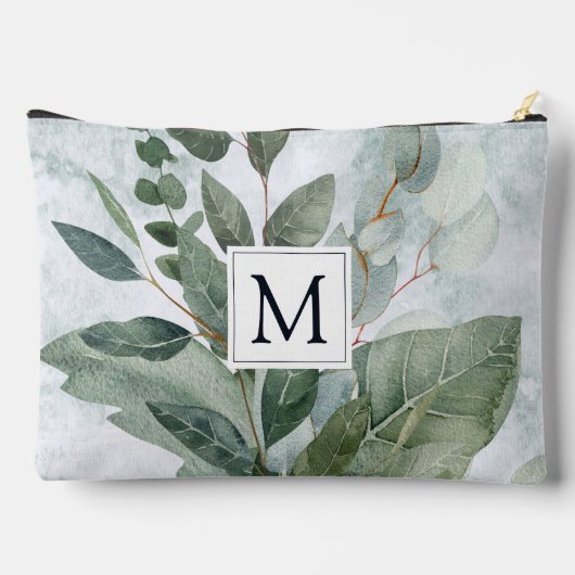 Pochette À Accessoires Aquarelle monogramme Sage rustique Vert (Verso)