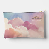 Pochette À Accessoires Aquarelle Nuages Noir Or Monogramme Nom Script (Verso)