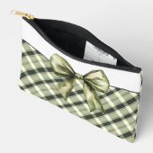 Pochette À Accessoires Aquarelle Olive Green Bow Plaid Moderne Rustique (Ouvrir)